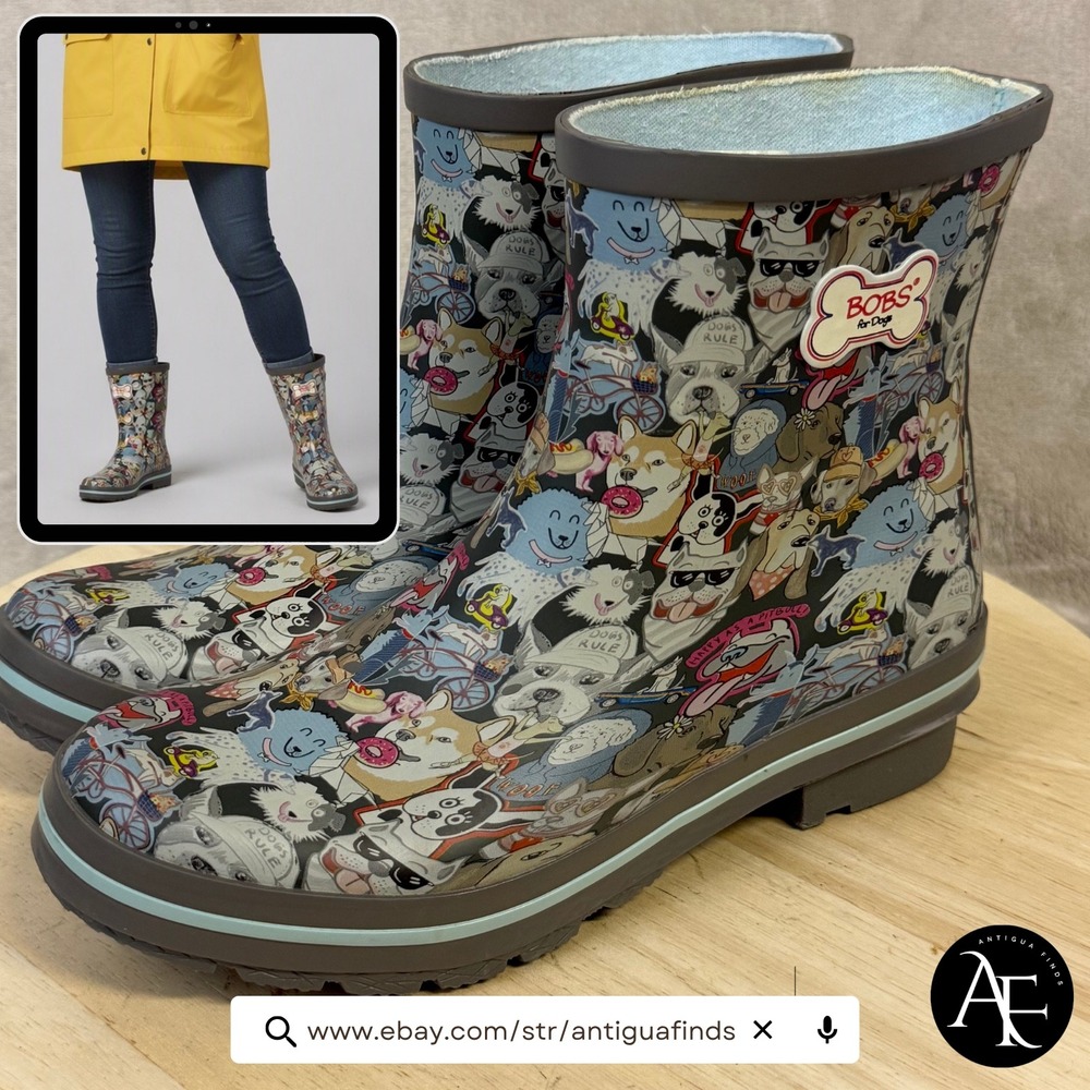 Skechers BOBS for Dogs Rain Boots Multi Color Dog Print 113154 GYMT Womens 7